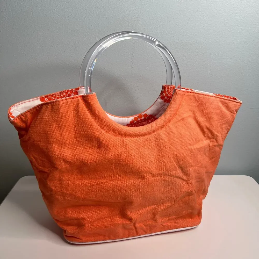 Nordstrom Lucite Handle Tote Purse Shoulder Bucket Casual Summer Fabric Bag